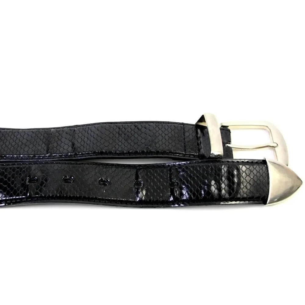 SNAKE EMBOSSED BLACK GENUINE LEATHER 1 1/4